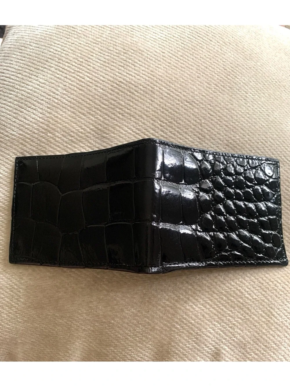 Made in USA Black Shiny Glazed Alligator Leather Men’s Wallet Card Bill Pockets